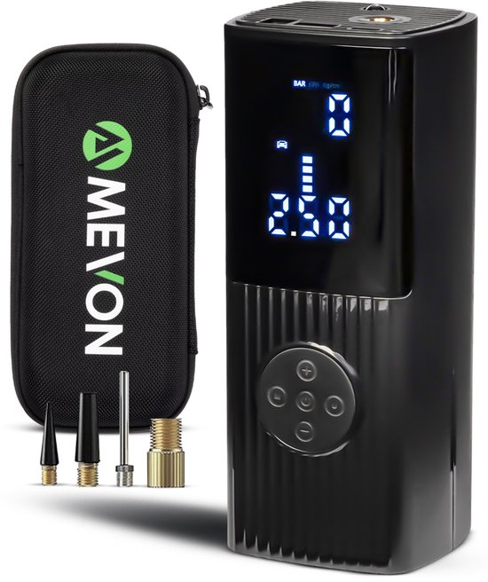 Mevon Draagbare Compressor Bandenpomp - Draagbare Luchtcompressor - Elektrische Fietspomp - Fiets/Auto/Motor/Bal/Luchtbed - Tot 10.3 bar - Incl. Hardcase - MV08