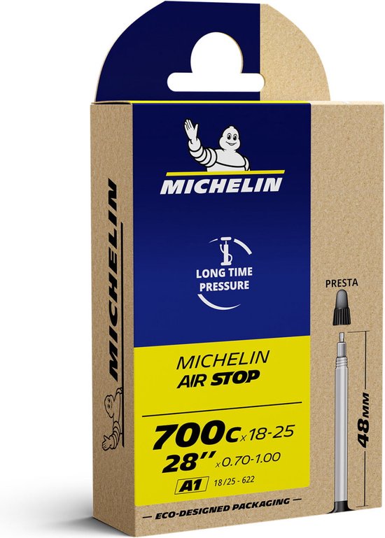 Michelin Binnenband 28” – Airstop A1 – Frans (Presta) Ventiel – Ventiellengte: 48mm – ETRTO-maat: 18/25-622 van Michelin
