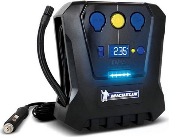 Michelin Compressor Bandenpomp 12V - Instelbare luchtdruk (0,05-7 bar) - Met USB-poort - Elektrische Bandenpomp - Fiets/Auto/Motor/Bal/Luchtbed - Met diverse mondstukken