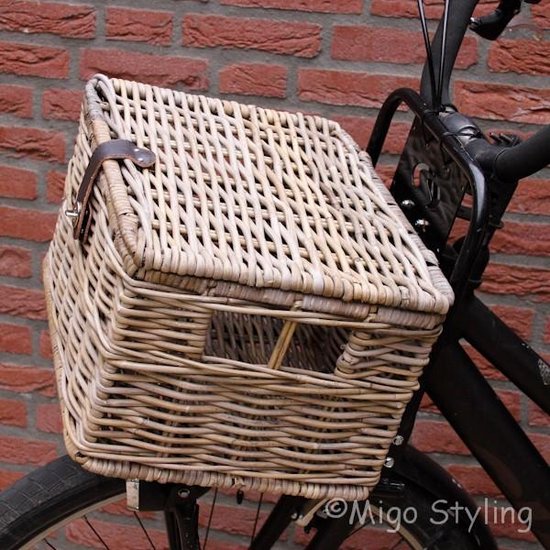 MigoStyling - (Kinder) fietsmand - Met deksel - Leren riempje - Opbergmand - 40x30xH23 - Riet - Rotan van MigoStyling