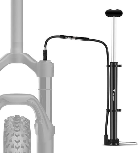 Mini demperpomp 140 psi – verende voorvorkpomp & fietspomp voor MTB, Fully & racefiets – compatibel met Schrader & Presta – aluminium vorkpomp met manometer en verlengslang voor fietsaccessoires en onderhoud