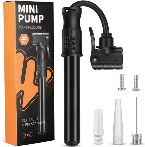 Mini Fietspomp - Handpomp - Autoventiel - Dunlopventiel - Zwart