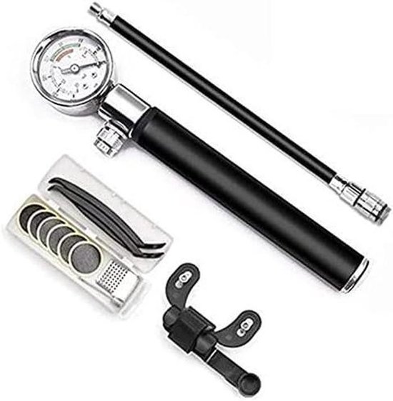 Mini Fietspomp - Handpomp Bandenpomp - Banden Oppompen - Met Manometer - 20 cm - Zwart