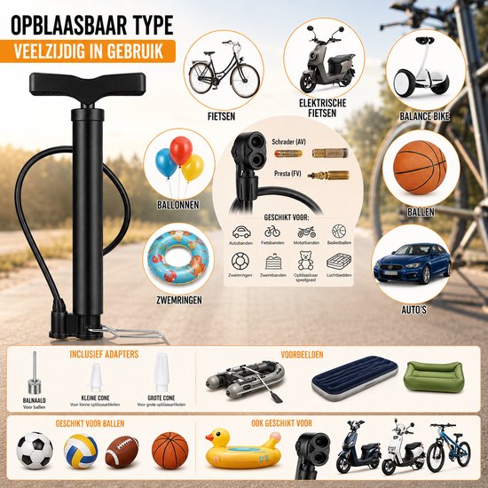 Mini Fietspomp – Tot 120 PSI – Geschikt voor Fatbike, E-bike, Racefiets & MTB – Presta, Schrader en Dunlop