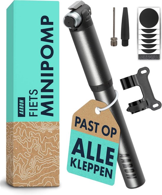 Mini Fietspomp voor Alle Ventielen - Compacte Handpomp Geschikt voor Reizen - Zwart/Grijs