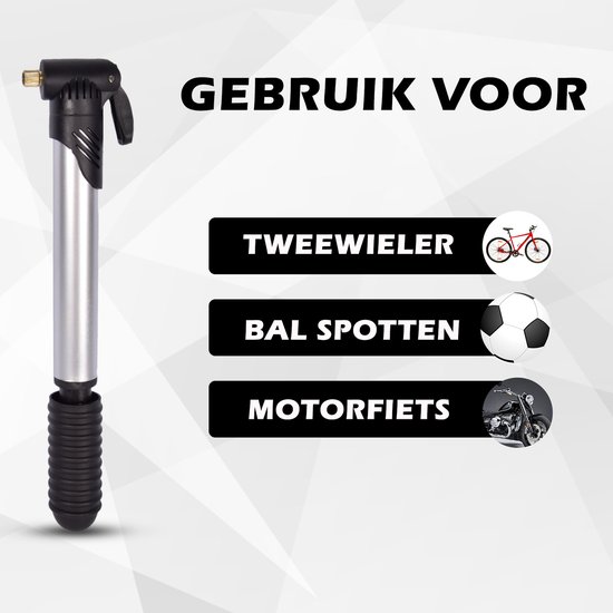 Mini-Fietspompset met Auto-, Dunlop- en Frans-Ventieladapters | Verstelbaar en Compact | Zwart/Zilver, 20cm tot 46cm van MINI