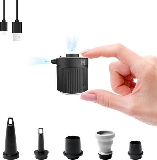 Mini Portable Electric Air Pump for Inflating and Deflating - Rechargeable Battery - USB C Cable - Air Mattress Swimming Ring - White
