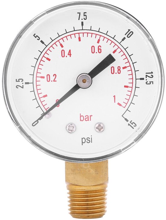 Mini waterdrukmeter 0-15 psi - messing, zijmontage - dubbele schaal - nauwkeurige drukmeting voor vloeistoffen - ShopVlot