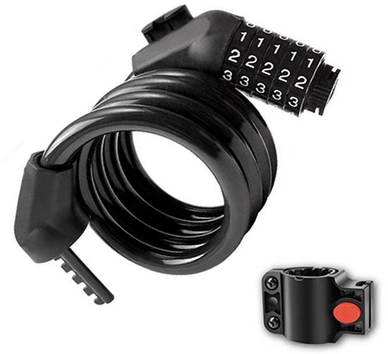 Minicee Fietsslot met cijferslot - Ø12mm / 120cm - Met vaste beugel - Kabelslot Fiets - Slot voor Fietsen - Motorslot - Fietssloten electrische fietsen - Code Kabelslot - Cijfercombinatieslot - Zwart van Merkloos