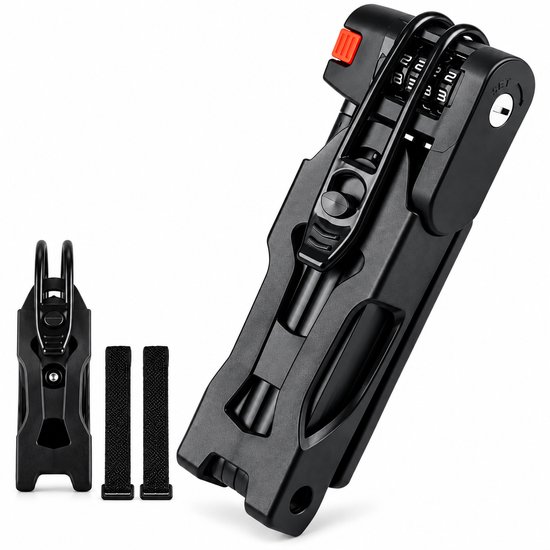 Mister Noir® Vouwslot - Fietsslot - Fatbike slot - Zwaar Gehard Staal - Cijferslot - Anti-Diefstal - Compact en Opvouwbaar - Met Houder - Geschikt voor Elektrische Fietsen & Motoren (90 cm)