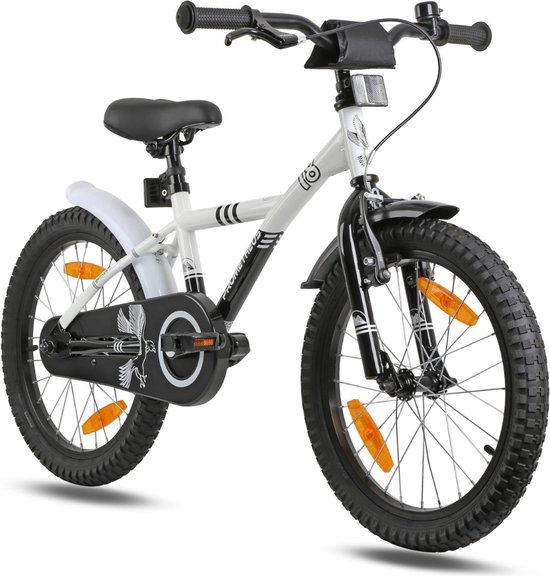 MMM® Kinderfiets 18 Inch - Kinderfiets 16 Inch - Fiets - Vanaf 6 Jaar - met Terugtraprem en Fietsstandaard - Wit- 111 cm x 55 cm x 22 cm van Merkloos