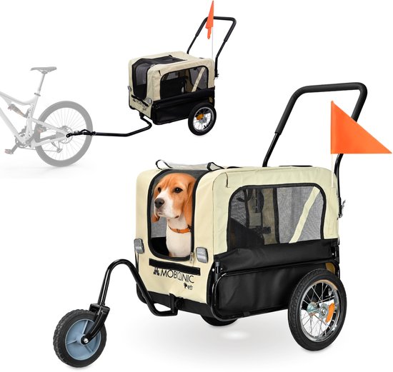 Mobiclinic Bark - Hondenfietskar - Fietskar - Tot 40Kg - 110 x 54 x 94 cm - Opvouwbaar met Reflectoren - Waterdichte hoes - Wit en Zwart van Mobiclinic
