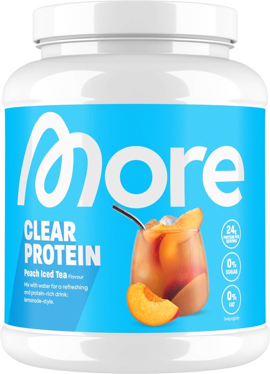 MORE NUTRITION Clear Whey Isolate Proteine Poeder, Peach Iced Tea, 600 g, 20 Porties Heldere Wei Poeder – Lactosevrij Eiwitshake van Merkloos