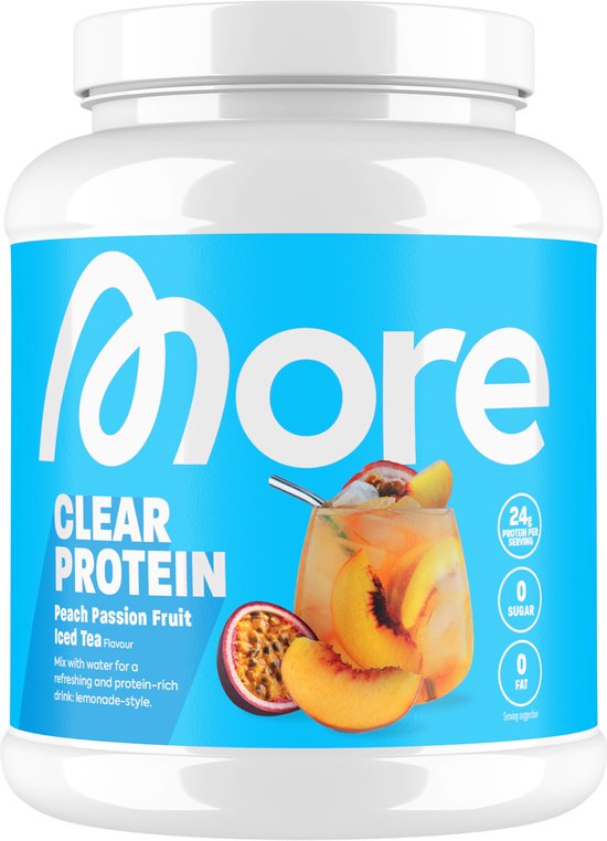 MORE NUTRITION Clear Whey Isolate Proteine Poeder, Peach Passion Fruit Ice Tea, 600 g, 20 Porties Heldere Wei Poeder – Lactosevrij Eiwitshake