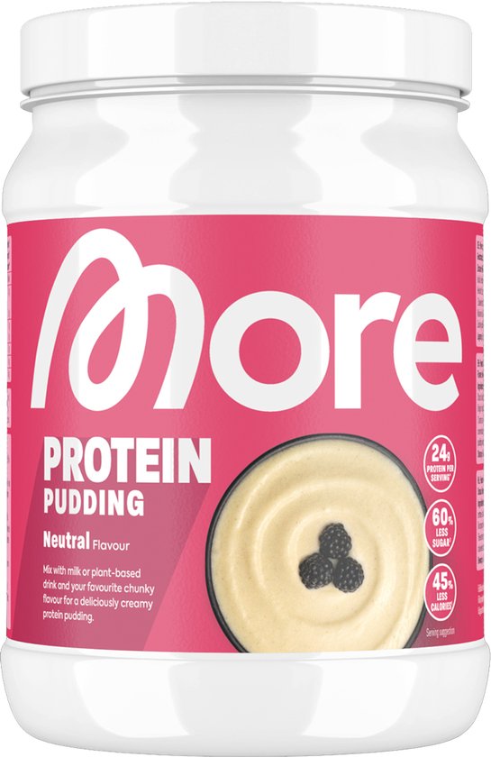 MORE NUTRITION Eiwitpudding, Neutraal, 360 g, 12 Porties - Romige Pudding met Minder Vet, Calorieën en Suiker