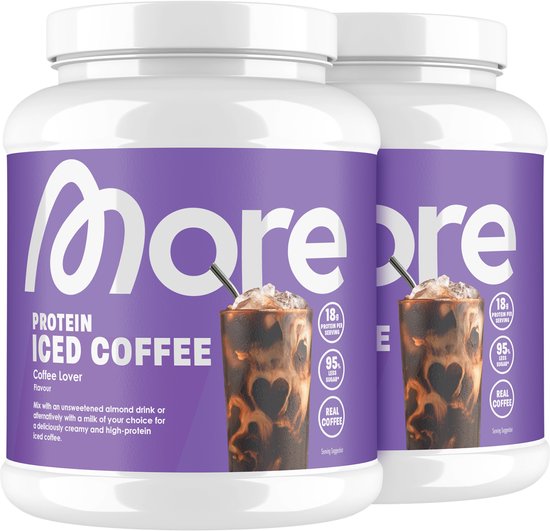 MORE NUTRITION Protein Iced Coffee, Coffee Lover, 2 x 500 g, 40 Porties - Proteïnepoeder met Lactase en Koffie, Eiwitshake