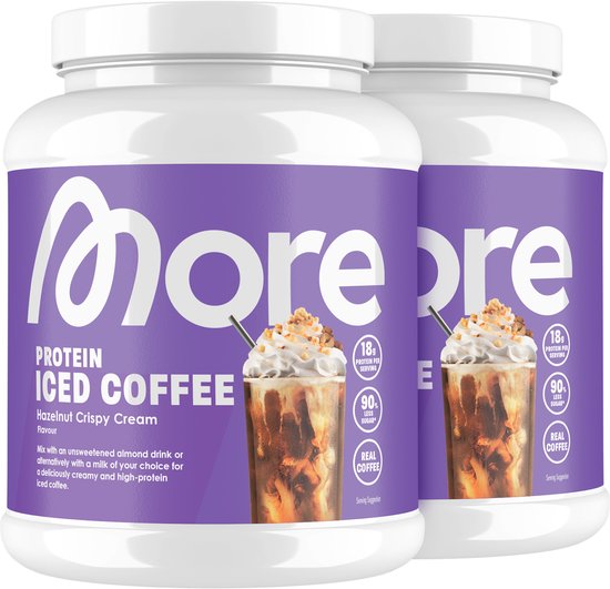MORE NUTRITION Protein Iced Coffee Proteine Poeder, Hazelnut Crispy Cream, 2 x 500 g, 40 Porties - Eiwitshake met Lactase en Koffie, Eiwitshake