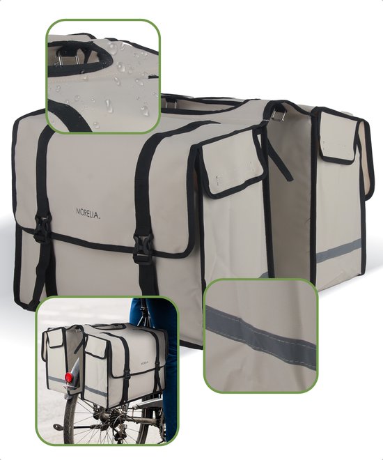 Morelia® 100% Waterdicht dubbele Fietstas - 48 Liter - fietstassen voor Elektrische fietsen - Beige van Morelia