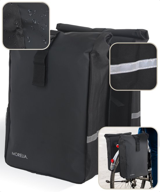 Morelia® 100% Waterdicht dubbele Fietstas Rolltop Zwart - fietstassen voor Elektrische fietsen van Merkloos