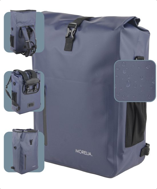 Morelia® 3 in 1 Fietstas - 100% Waterdicht - 28 Liter - fietstassen voor elektrische en standaard fietsen - Tarpaulin materiaal- Blauw van Morelia
