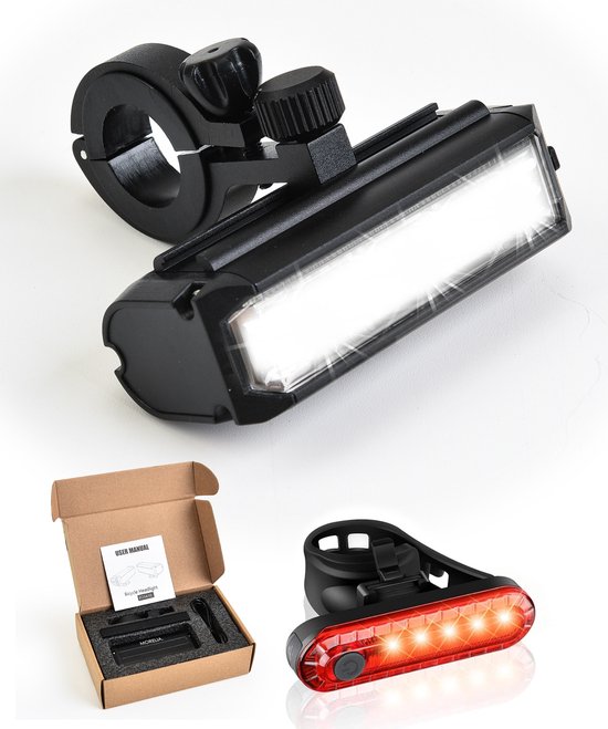 Morelia® Complete Fietslampjes Set - Fietslamp 900 Lumen - Fietsverlichting - Voorlicht en Achterlicht - USB Oplaadbaar - Zwart