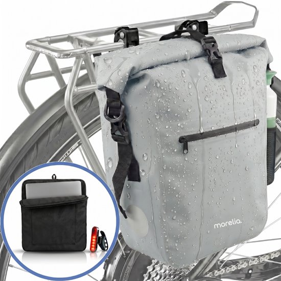 Morelia® Fietstas 100% Waterdicht ( 28 Liter Sage Green )- Incl Laptoptas & Achterlicht - Fietstassen - Fietstassen Electrische Fietsen - Fietstassen Enkel - Tarpaulin materiaal