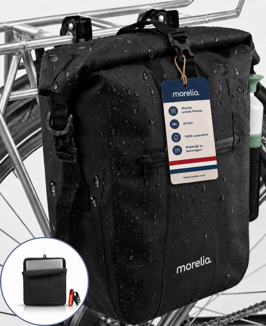 Morelia® Fietstas 100% Waterdicht ( 28 Liter Zwart) - Incl Laptoptas & Achterlicht - Fietstassen - Fietstassen Electrische Fietsen - Fietstassen Enkel - Tarpaulin materiaal