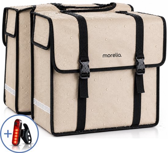 Morelia® Fietstas - 100% Waterdicht (48 Liter Beige) - Incl Achterlicht - Fietstassen - Fietstassen Electrische Fietsen - Fietstassen Dubbel - Tarpaulin materiaal