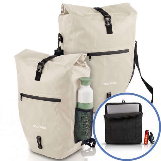 Morelia® Fietstas (30 Liter Beige) - Fietstassen Electrische Fietsen - Fietstassen Enkel - Incl Achterlicht - 30 Liter - 100% Waterdicht - Tarpaulin materiaal