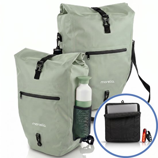 Morelia® Fietstas (30 Liter Mint Groen) - Fietstassen Electrische Fietsen - Fietstassen Enkel - Incl Achterlicht - 30 Liter - 100% Waterdicht - Tarpaulin materiaal