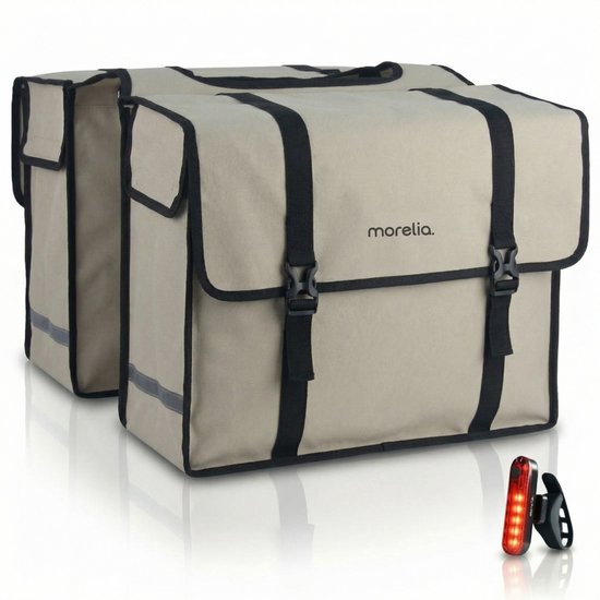Morelia® Fietstas - Fietstassen Electrische Fietsen - Fietstassen Dubbel - Incl Achterlicht - 48 Liter - 100% Waterdicht - Tarpaulin materiaal - Beige van Merkloos
