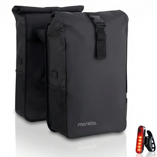 Morelia® Fietstas - Fietstassen Electrische Fietsen - Fietstassen Dubbel - Incl Achterlicht - 48 Liter - 100% Waterdicht - Tarpaulin materiaal - Zwart van Merkloos