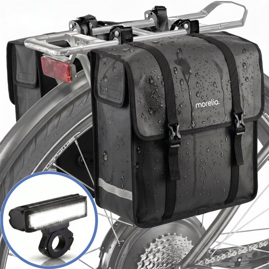 Morelia® Fietstas - Incl Achterlicht - Fietstassen - Fietstassen Electrische Fietsen - Fietstassen Dubbel - 48 Liter - 100% Waterdicht - Tarpaulin materiaal - Zwart