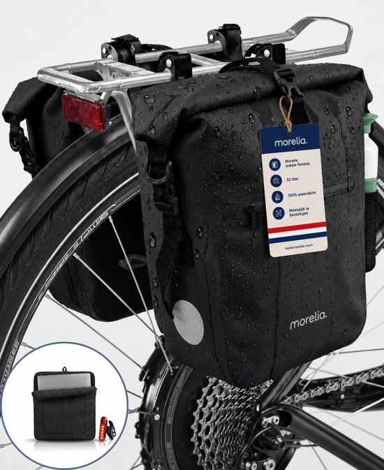 Morelia® Fietstas Set 100% Waterdicht (2x 28 Liter Zwart) - Incl Laptoptas & Achterlicht - Fietstassen voor E-bikes - Fietstassen Electrische Fietsen - Fietstassen Dubbel - Tarpaulin materiaal