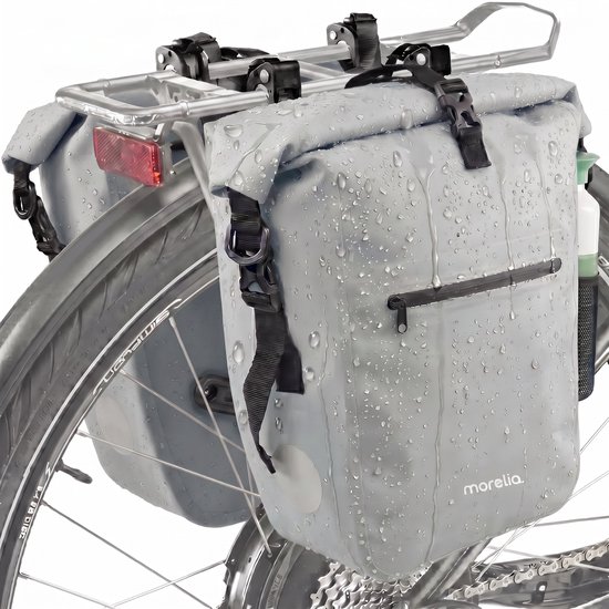 Morelia® Fietstas Set (2x 28 Liter Sage Green) - Incl Laptoptas & Achterlicht - Fietstassen voor E-bikes - Fietstassen Electrische Fietsen - Fietstassen Dubbel - 100% Waterdicht - Tarpaulin materiaal