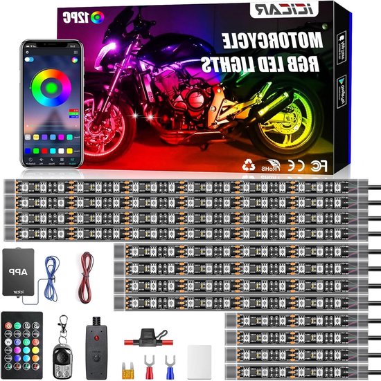 Motorcycle LED Verlichting - Sfeerverlichting Motor - Motor Personaliseren - 16 Miljoen Kleuren - 12 Stuks - RGB