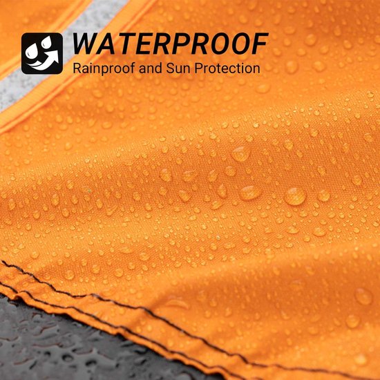 Motorfiets dekzeil outdoor indoor motorhoes wintervast regenscherm sneeuwscherm materiaal met sleutelgat reflecterende strepen oranje zwart XXL 245x105x125cm van $
