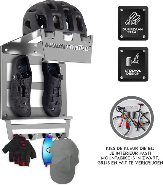 Mountabike WAVE Fiets Ophangsysteem - Extra zwaar - Fiets muurbeugel - Fiets ophangbeugel - Inclusief haken voor fiets accessoires - Antraciet van Mountabike