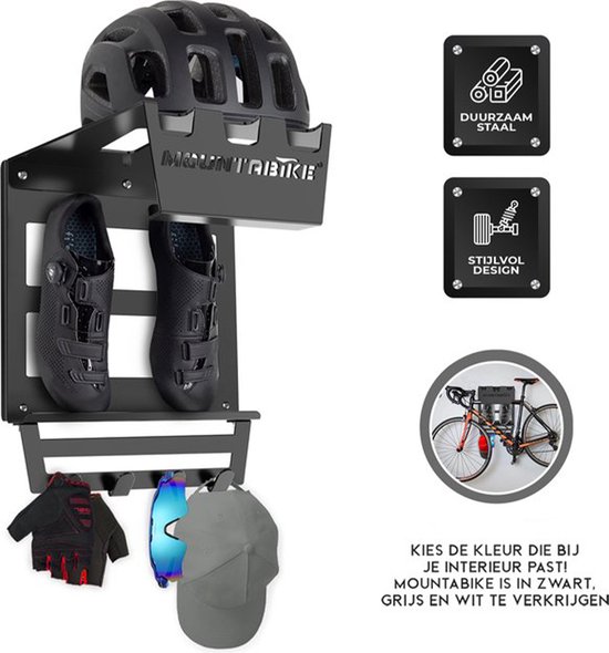 Mountabike WAVE Fiets Ophangsysteem - Extra zwaar - Fiets muurbeugel - Fiets ophangbeugel - Inclusief haken voor fiets accessoires - Zwart van Mountabike