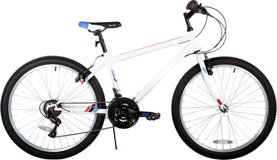 Mountainbike 61–66 cm – Voor volwassenen en studenten voor recreatief en sportief gebruik op terrein – Met 18 versnellingen en koolstofstaal frame – Wit frame