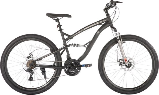 Mountainbike 61–66 cm – Voor volwassenen en studenten voor recreatief en sportief gebruik op terrein – Met 18 versnellingen en koolstofstaal frame – Zwart frame
