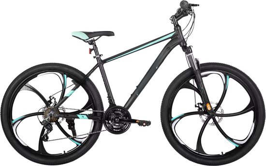 Mountainbike 66 cm - Voor Heren en Dames - 21 Versnellingen MTB met Dubbele Schijfremmen - Aluminium Frame met Spatborden - Blauw van Merkloos