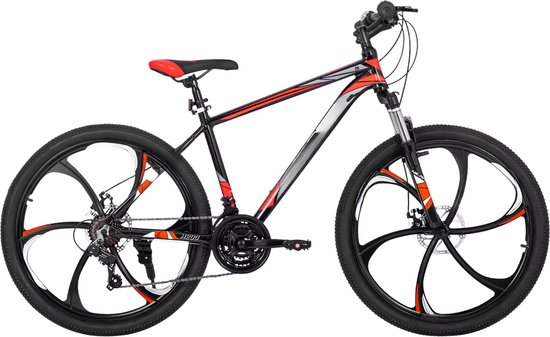 Mountainbike 66 cm – Voor heren en dames voor recreatief en sportief gebruik op terrein – Met 21 versnellingen en dubbele mechanische schijfremmen – Zwart aluminium frame met spatbord