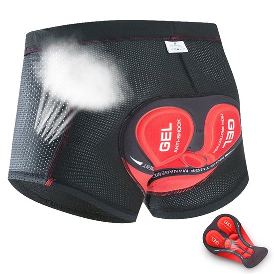 Mountainbike Onderbroek Heren - Fiets Sportonderbroek met Zeem & Verdikt siliconenkussentje - 5D Gel Pad Shockproof - Shockproof MTB Sportbroek - Ademend Mesh - Rood en zwart XXL