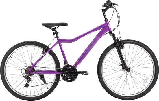 Mountainbike – Voor dames – 21 versnellingen, stalen frame, verende vork – 66 cm wielen, paars