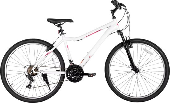Mountainbike – Voor dames – 21 versnellingen, stalen frame, verende vork – 66 cm wielen, wit