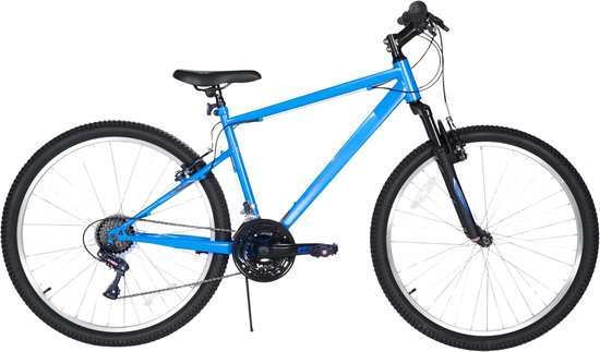 Mountainbike – Voor heren en dames – 18 snelheden, stalen frame, V-rem, hardtail – 66-69 cm, blauw van Merkloos