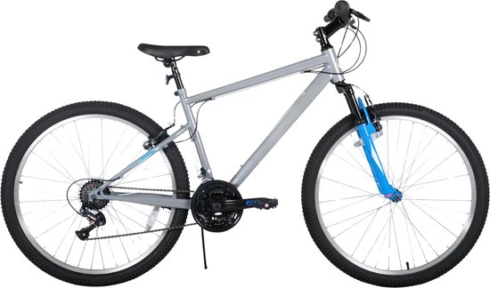 Mountainbike – Voor heren en dames – 18 snelheden, stalen frame, V-rem, hardtail – 66-69 cm, lichtgrijs van Merkloos