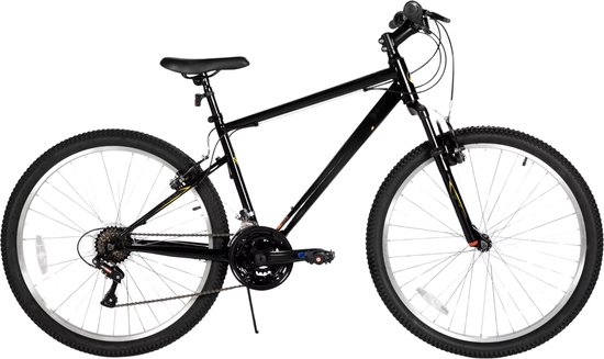Mountainbike – Voor heren en dames – 18 snelheden, stalen frame, V-rem, hardtail – 66-69 cm, zwart van Merkloos
