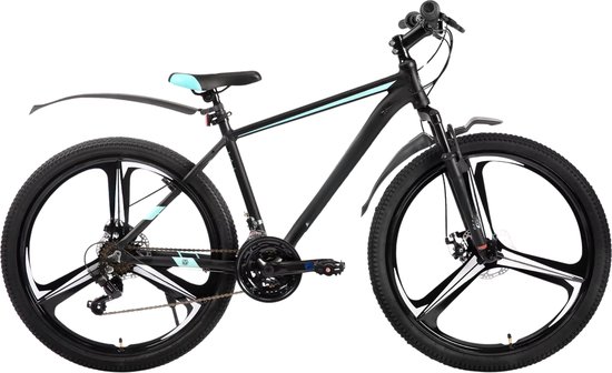 Mountainbike – Voor heren en dames – 18 versnellingen / 3 spaken / schijfremfiets – Aluminium / Blauw / 66 cm van Merkloos